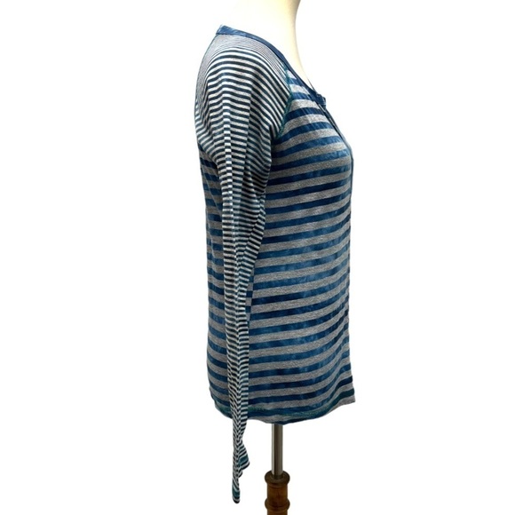 Prana able & Gray Striped Split Neck Cotton Blend Long Sleeve Pullover Medium - Picture 8 of 10